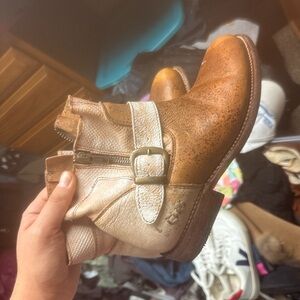 Brown and Tan Ankle Boots with Buckle